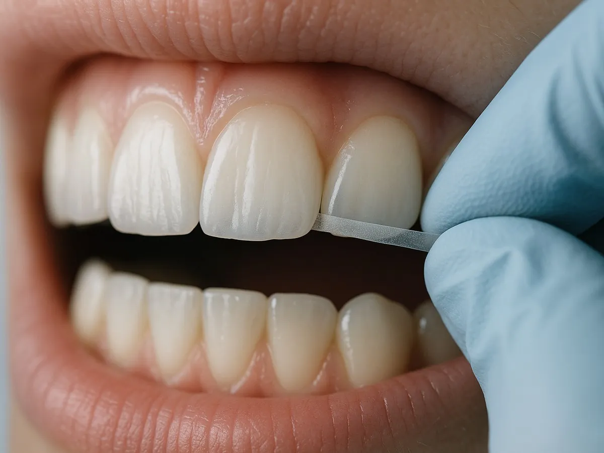 Contorneado dental: pulido y remodelado del borde del diente con tira abrasiva fina