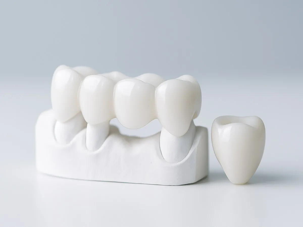 Prótesis dental fija: puente y corona de porcelana